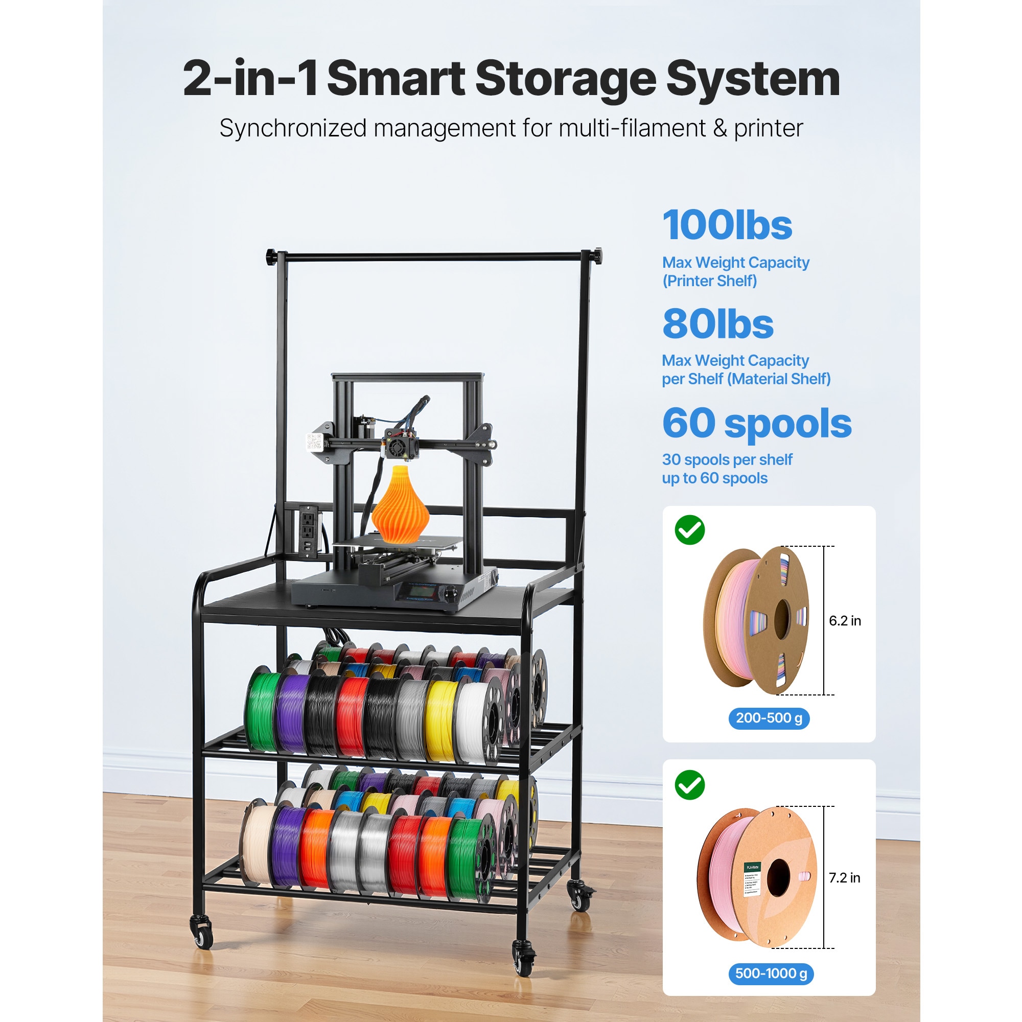 3D Printer Filament Storage Rack 3-Tier 3D Printer Stand With Storage_maomaolike.com